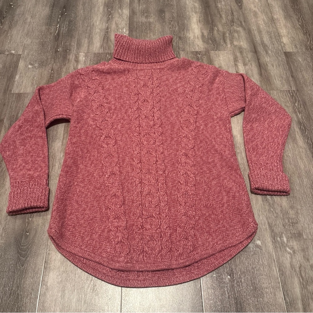 LL Bean Sweater Women M Cable Knit Turtleneck Chunky Fisherman Outdoor Pullover